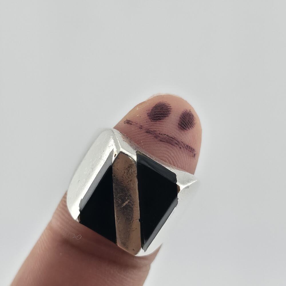Vintage Mexico 925 Sterling Silver Black Onyx Signet Ring Size 9.5 17.4g Mens